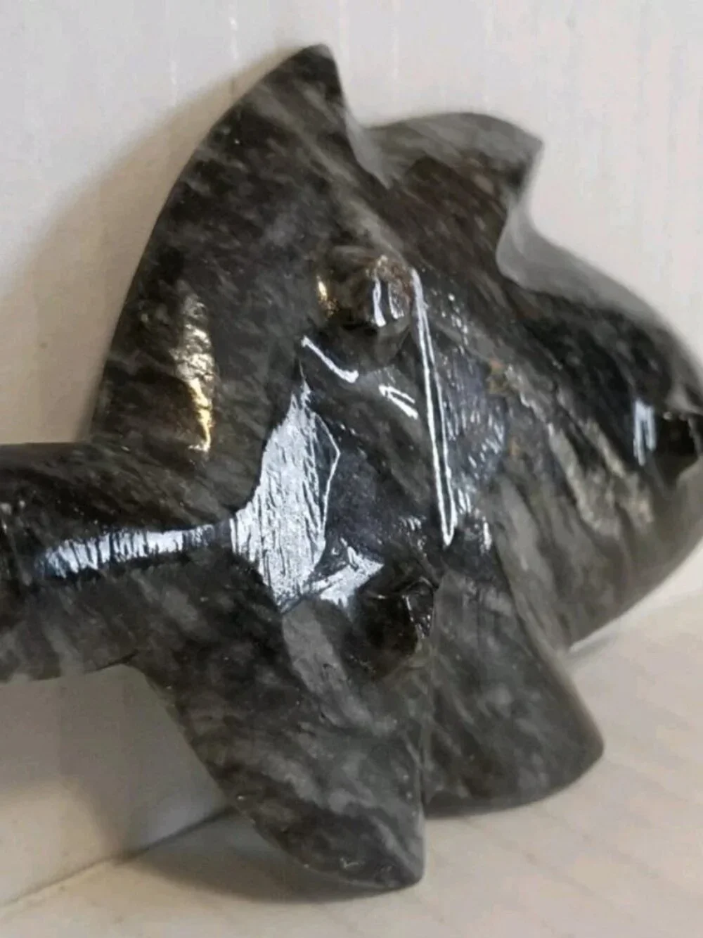 Hand Carved Gray Marble Onyx Leaf  Paperweight Trinket Dish with Feet 4in